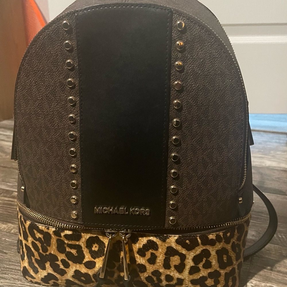 michael kors brown multi backpack
